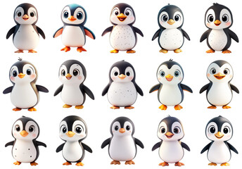 Obraz premium Charming Penguin Illustration Set with Transparent Background, Perfect for Design Overlays and Creative Projects