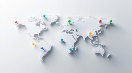 World Map with Colorful Push Pins for Locations