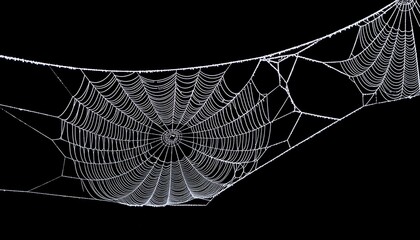 real frost covered spider web isolated on black