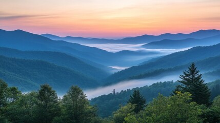 Obraz premium aerial view of a beautiful LANDSCAPE of a sunrise in some mountains with fog