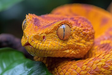 Fototapeta premium Close-up of a vibrant orange snake. Perfect for illustrating the beauty and danger of nature.