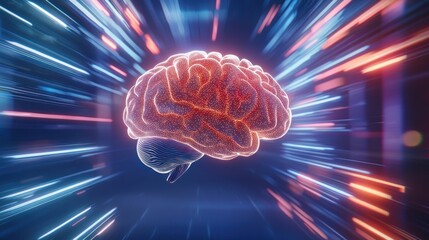 Fototapeta premium High-octane action scene featuring a futuristic brain in a dynamic neon environment with breathtaking visual effects