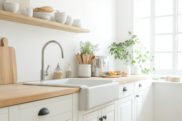 Light Scandinavian Kitchen Featuring Energy-Efficient Appliances and Minimalist Design for a Fresh and Eco-Friendly Cooking Space