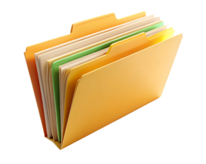 File folder in shelf racks isolated on white background as transparent. PNG. AI GENERATED.