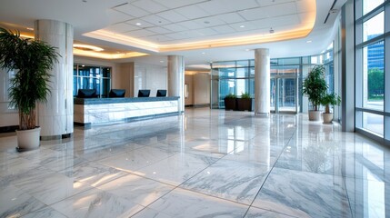 Fototapeta premium Elegant and Expansive Modern Corporate Lobby Interior Design