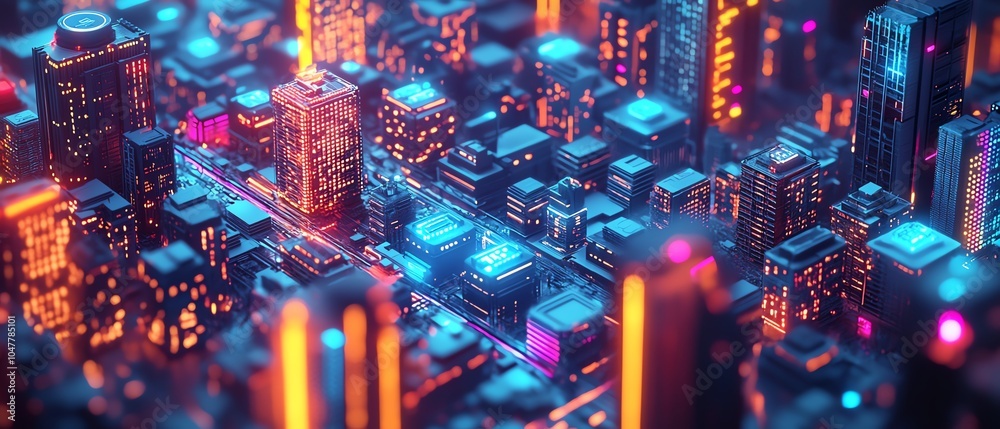 Aufkleber graphical representation of a smart city with interconnected buildings, aidriven systems, and iot te