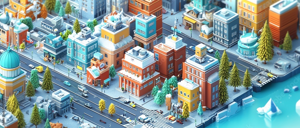 Aufkleber graphical representation of a smart city with interconnected buildings, aidriven systems, and iot te