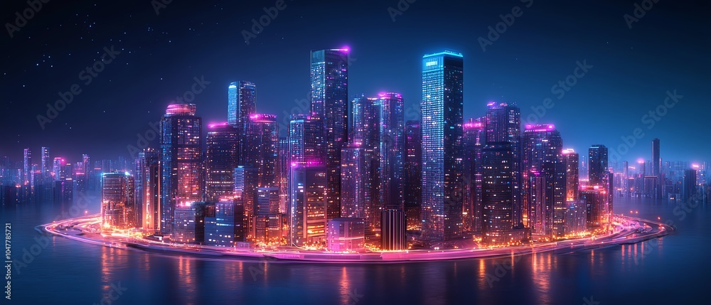 Poster smart building concept for a futuristic city with iot and ai technology, showcasing intelligent urba