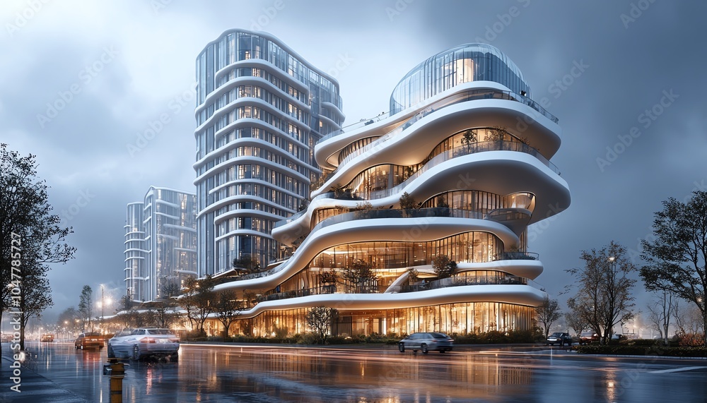 Poster smart building concept in a hightech city with iot and ai systems, highlighting urban management, en