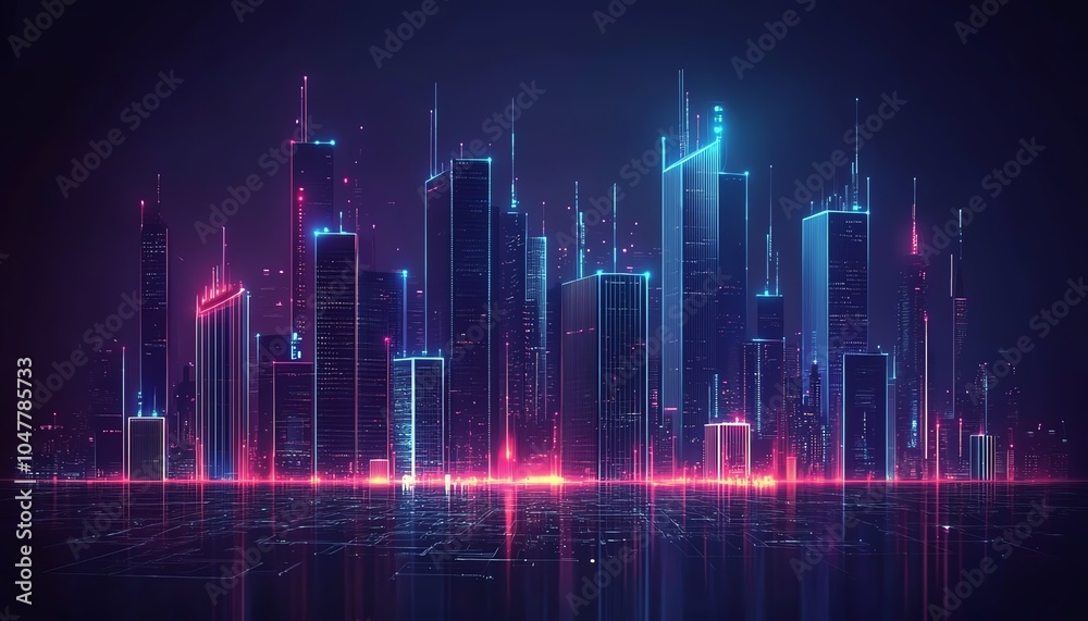 Poster smart building concept in a hightech city with iot and ai systems, highlighting urban management, en