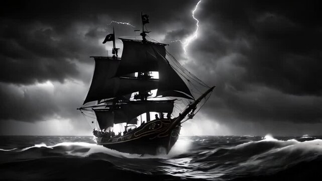 ship in the ocean colorful lights HD resolution with hyper realistic nature ai generative 4K Background.