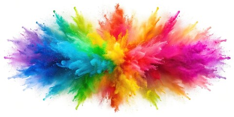 Obraz premium Symmetrical explosion of colored powder on white background