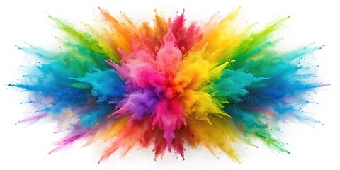 Symmetrical explosion of colorful powder on white background abstract splatter dust