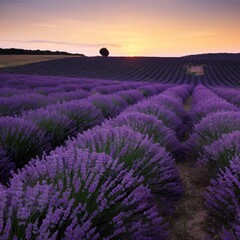 Obraz premium Rolling hills covered in vibrant lavender fields at sunrise