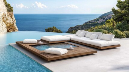 Fototapeta premium Luxurious Cliffside Villa with Infinity Pool Overlooking the Picturesque Mediterranean Sea