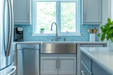 Sleek Farmhouse Kitchen Showcasing Modern Appliances and Rustic Charm for a Stylish and Efficient Culinary Haven