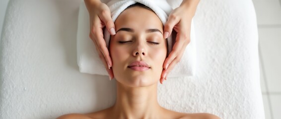 A serene spa experience with a facial massage, promoting relaxation and wellness. The image conveys tranquility and self-care, ideal for spa or beauty service promotions.

