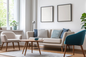 Large Picture Frame Mockup In Spacious Minimalist Room with Natural Light