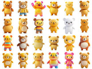 Obraz premium Cute Bear Characters Illustration Set with Transparent Background for Design Overlays and Crafts