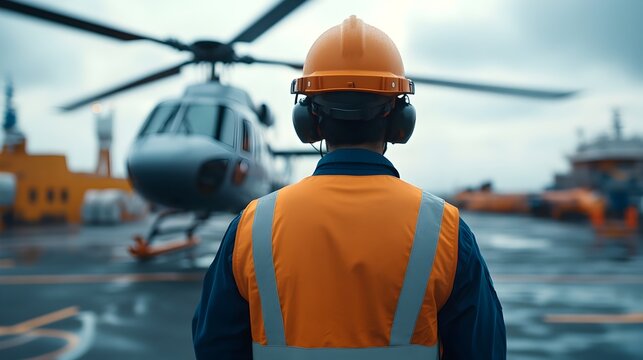 Fototapeta Hardworking mechanic performing routine maintenance and inspection on a helicopter