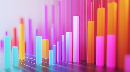Obraz premium A vibrant, colorful bar graph depicting data trends with varying heights and hues, showcasing analytics and visual data representation.
