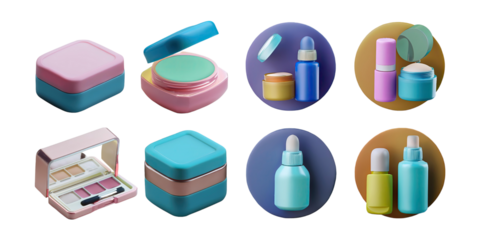 Colorful Cosmetic Containers and Products Display, PNG collection, set bundle, isolate on transparent or white background