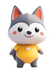 Cute Cartoon Wolf Illustration with Yellow Shirt on Transparent Background, Perfect for Kids' Design Overlays