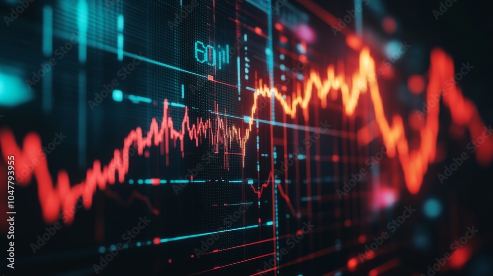 Poster abstract digital financial graph with red and blue lines