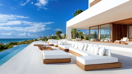 Fototapeta premium Stunning Luxury Oceanfront Villa with Infinity Pool and Breathtaking Sea Views