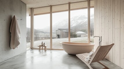 Serene Modern Bathroom with Scenic Mountain View
