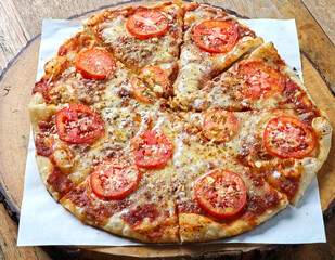 neapolitan homemade pizza margarita from the brick oven.