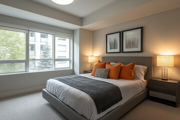 Sleek Bed Frame and Minimalist Decor: Contemporary Bedroom Radiates Modern Sophistication