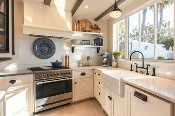 Vintage Appliances and Coastal Charm: Chic Kitchen Evokes Seaside Elegance and Nostalgia