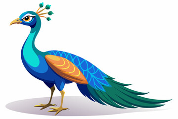 Beautiful female peacock. rendering shadow over white 
