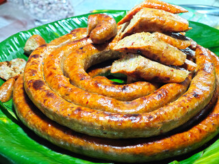 Sai Oua or Northern Thai sausage, street food in thai land