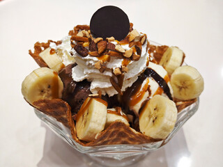 ice cream chocolate and caramel ice cream and banana