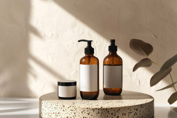 A mock up template of a luxury natural cosmetic bottle