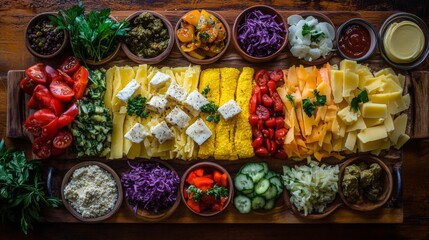 Fototapeta premium Colorful Array of Fresh Ingredients on Wooden Platter
