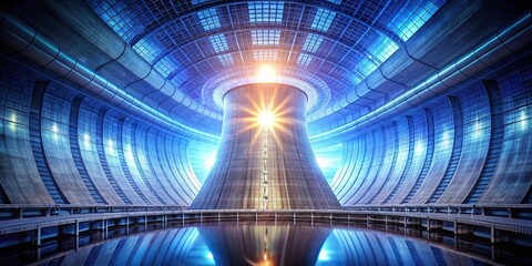 Symmetrical glowing nuclear reactor core generating clean energy for sustainable future