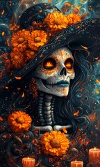 Cartoon of a Person Wearing a Hat Adorned with Flowers