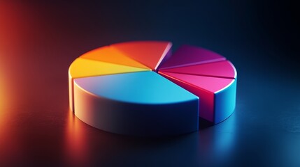 Obraz premium Colorful pie chart on a dark background, representing data visualization and analytics, ideal for financial reports and presentations.