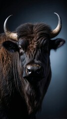 Naklejka premium elegant black buffalo portrait in a dark room professional photo