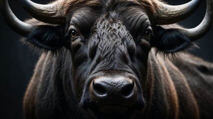 Naklejka premium striking black buffalo in a dark room professional photo