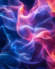 Obraz premium An abstract design featuring fluid waves of light in vibrant shades of pink, blue, and purple, creating a sense of movement and depth against a dark backdrop.