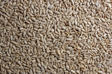 Peeled Sunflower Seeds Background: A Culinary Canvas of Shell-free Sunflower Seeds, Creating a Lively and Textured Background for Gourmet Cooking - Top View, Flat Lay