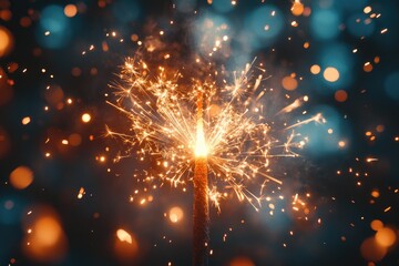 Obraz premium Sparkler Firework Burst with Vibrant Bokeh in Night Sky Celebration