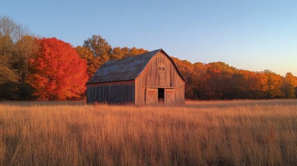 Obraz premium a barn in an autumn landscape