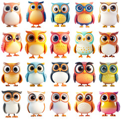 Obraz premium Cute Owl Illustrations Set with Transparent Background for Creative Design Overlays