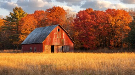 a barn in an autumn landscape
