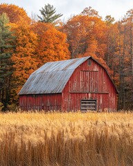 a barn in an autumn landscape